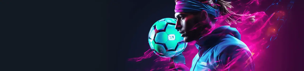 Bannière paris sportifs : un joueur de football avec un ballon aux couleurs Casinozer