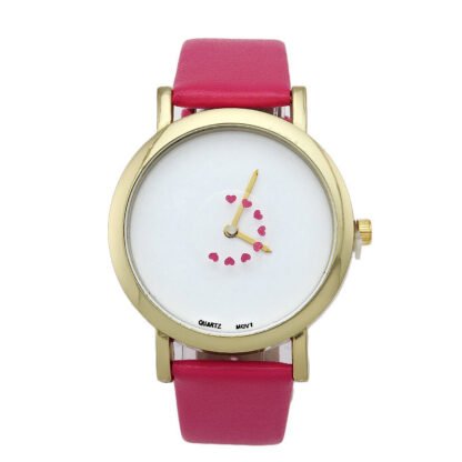 Montre coeur rose cuir