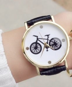 Montre bicyclette noire cuir