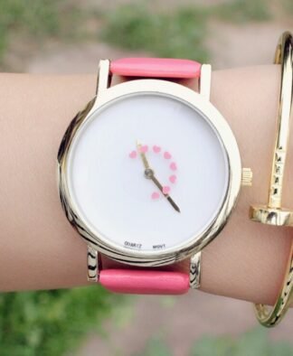 Montre coeur rose cuir