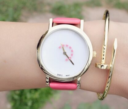 Montre coeur rose cuir