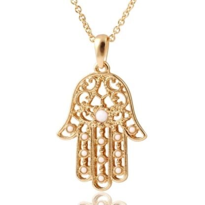 collier Hamsa or blanc