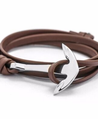 Bracelet ancre argent cuir marron