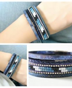 Bracelet multi-tours cuir bleu tendance 2018