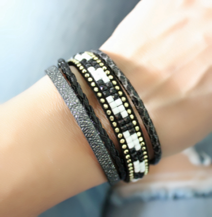 Bracelet multi-tours tendance 2022 noir – Image 2