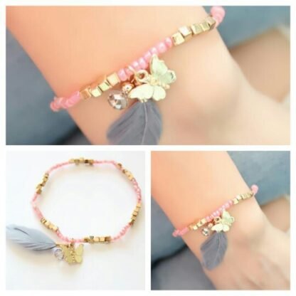 Bracelet plume gris papillon
