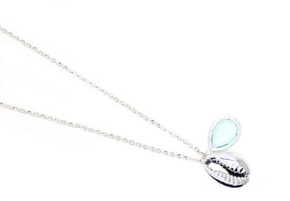 Collier coquillage argent pierre aigue marine