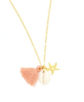 Collier coquillage pompon rose