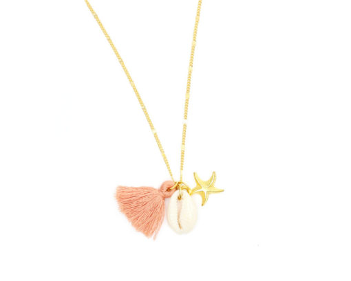 Collier coquillage pompon rose