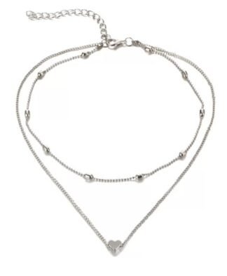 Collier argente double-rang coeur