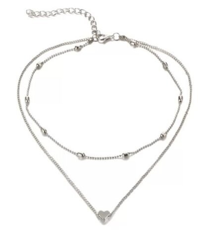 Collier argente double-rang coeur