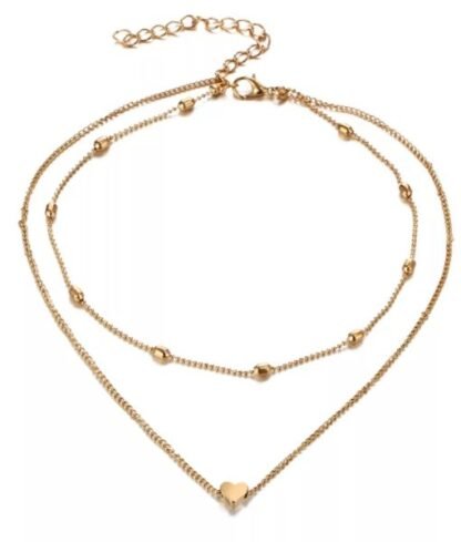 Collier dore double-rang coeur