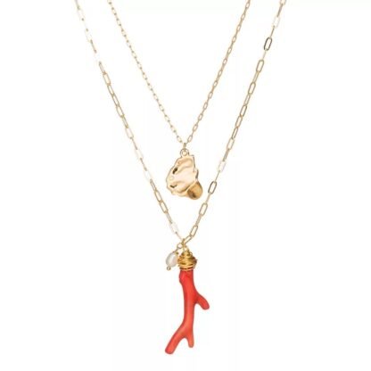 Collier multirang branche de corail rouge