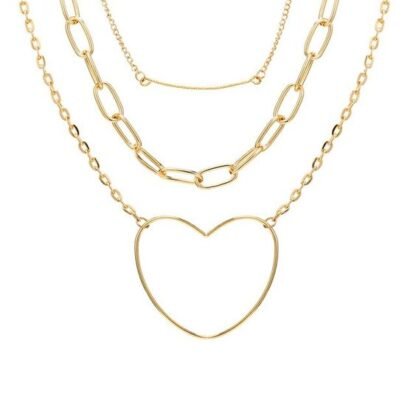 collier multirangs en plaque or pendentif coeur.