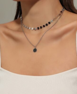 Collier double rang pastilles argent