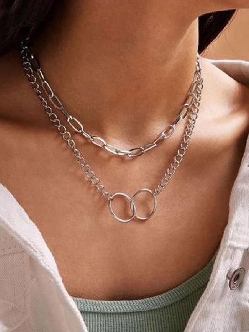 Collier multirang grosse maille argent