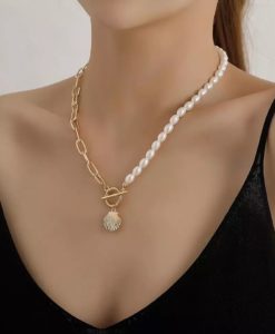 collier grosse maille perles blanches