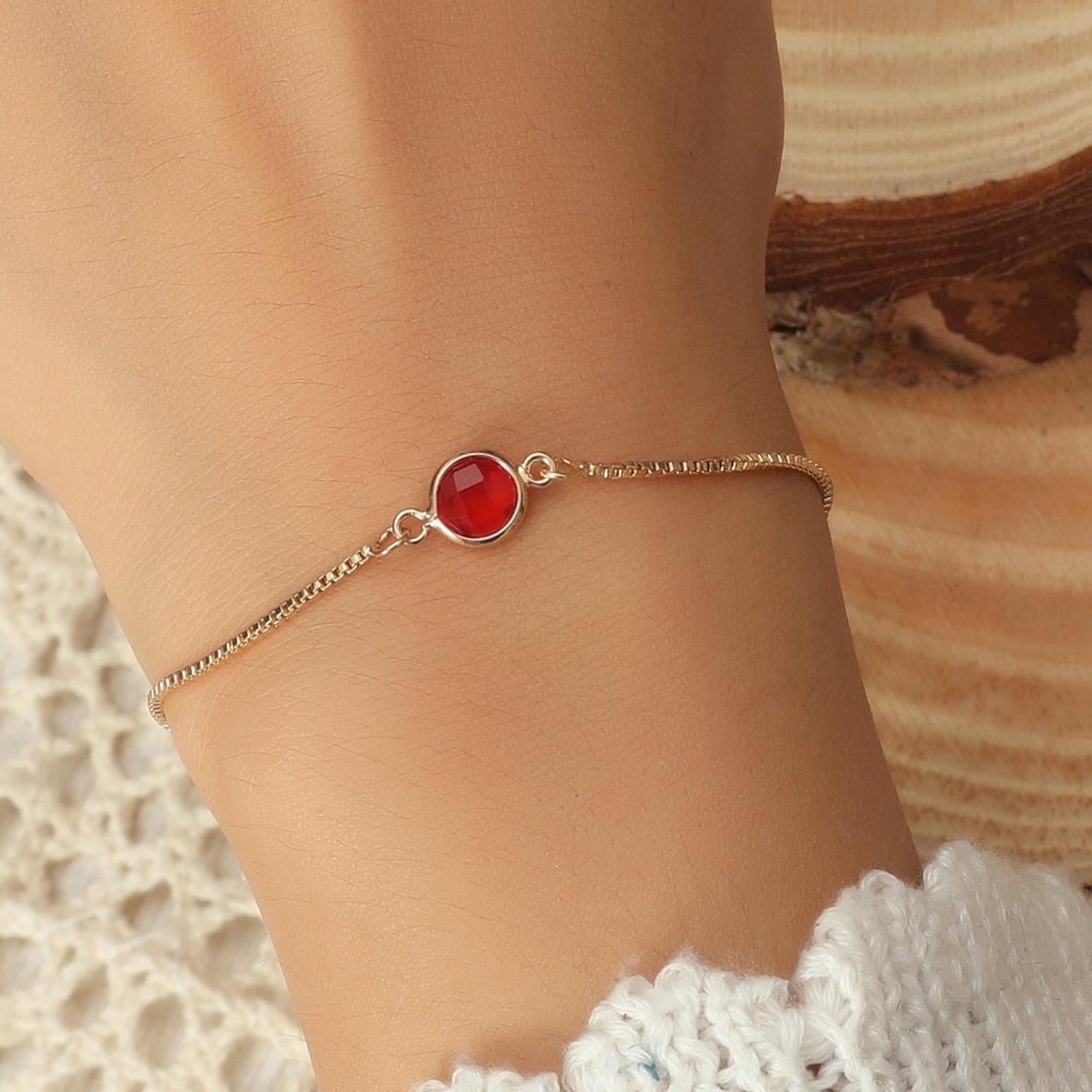 Bracelet fin pierre rouge - Bracelet pierre naturelle
