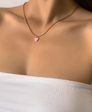 Collier coeur rose