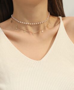collier double rang perles et etoiles