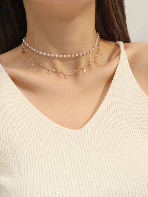 collier double rang perles et etoiles
