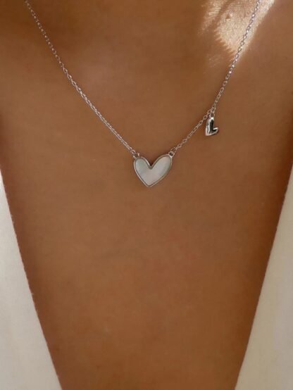 collier pendentif coeur nacre argent