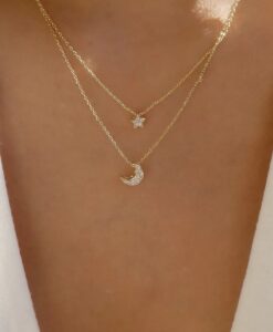 Collier double rang lune etoile strass
