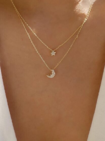 Collier double rang lune etoile strass