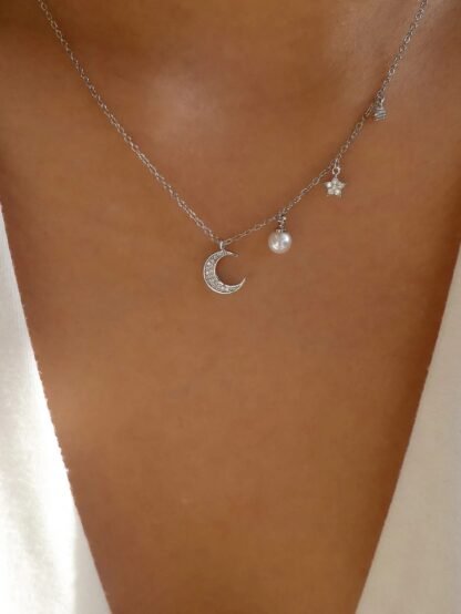 collier lune et perles argent