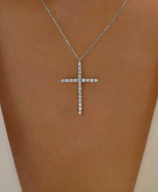 Collier a moins de 10 euros- Croix strass argent