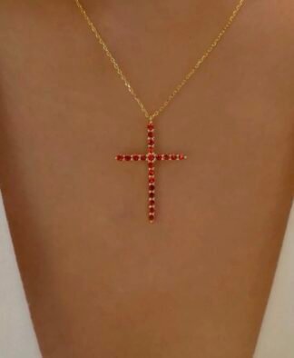 Collier a moins de 10 euros- croix strass rouge