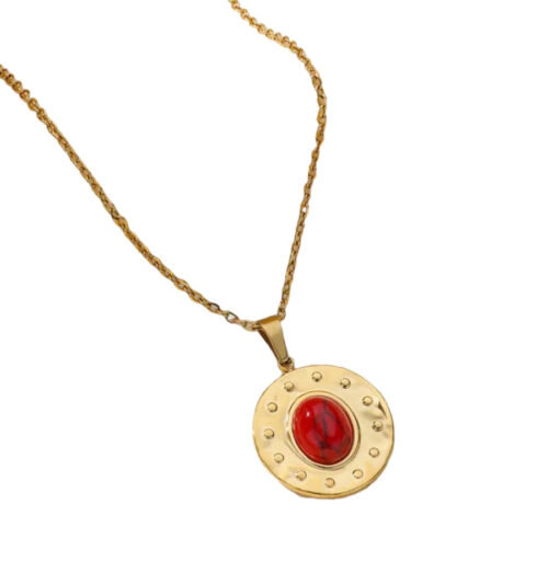 Collier medaille pierre rouge