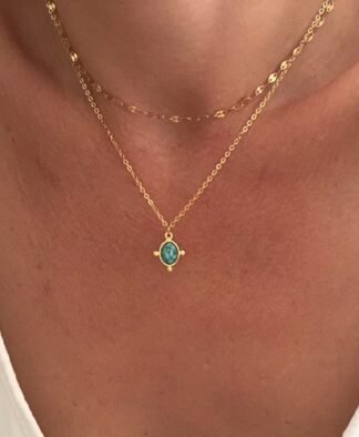 Collier multirangs pierre turquoise plaque or