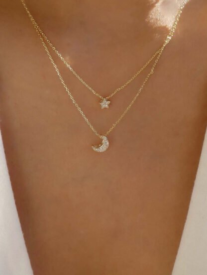 Collier petite lune etoile dore