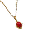Collier petite medaille pierre rouge