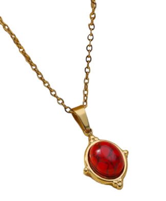 Collier petite medaille pierre rouge