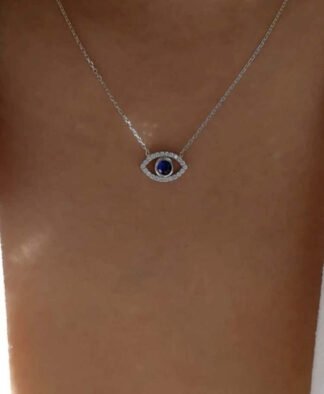 Collier porte-bonheur oeil strass bleu argente