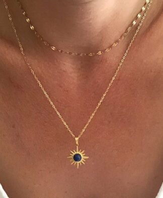 collier multirangs pendentif soleil pierre bleue