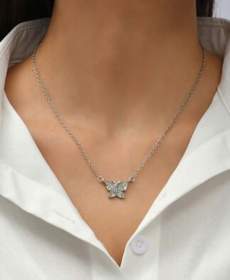 Collier papillon strass argent