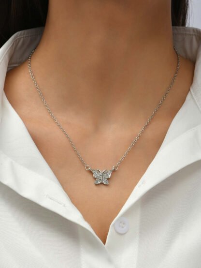 Collier papillon strass argent