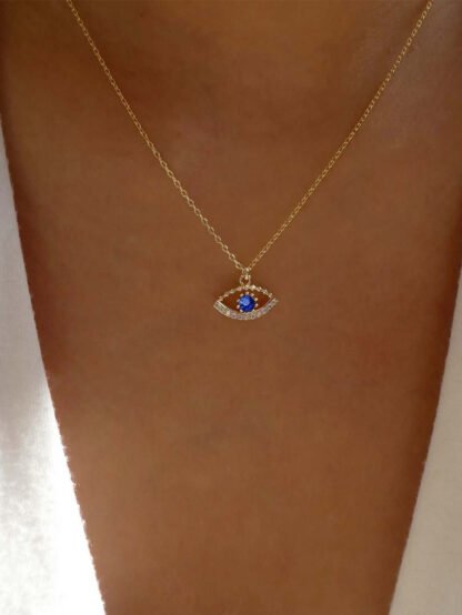 collier porte-bonheur oeil strass bleu