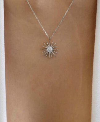 collier soleil strass argente