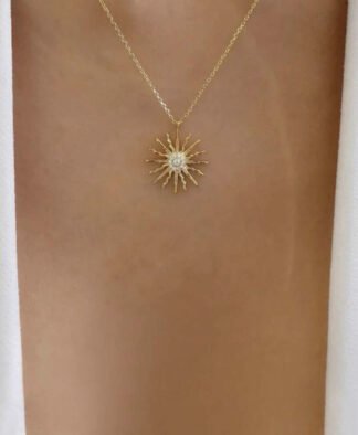 collier soleil strass dore