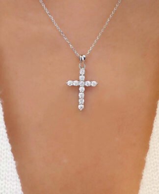 collier petite croix strass argent