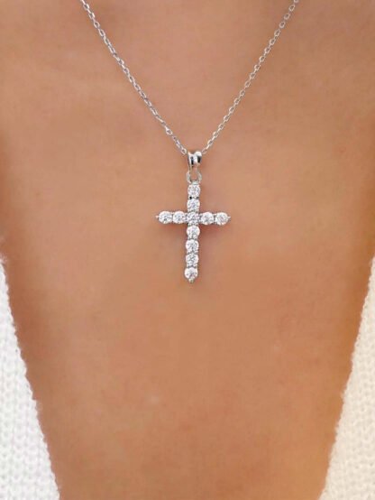 collier petite croix strass argent